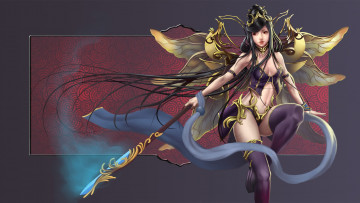 Картинка фэнтези феи девушка фон униформа копье