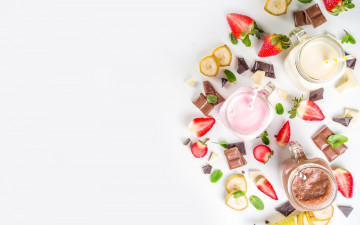 Картинка еда напитки +коктейль ягоды шоколад клубника баночки фрукты банан смузи