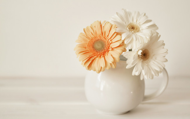 Обои картинки фото цветы, герберы, букет, ваза