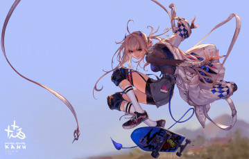 Картинка аниме ангелы +демоны девушка скейт куртка лента