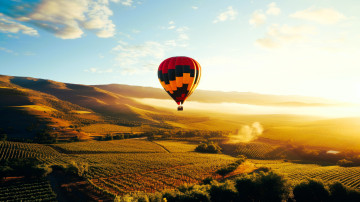 обоя авиация, воздушные шары дирижабли, воздушный, шар, полет, небо, поля, озеро