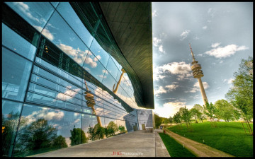 Картинка bmw welt showroom olympiapark bavaria города здания дома