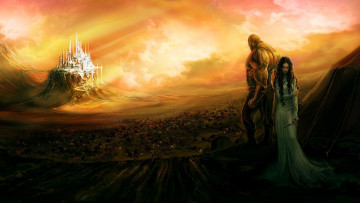 Картинка фэнтези люди девушка мужик замок