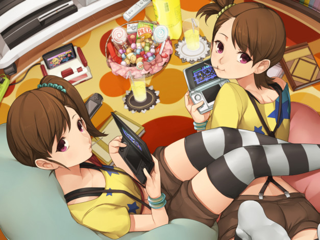 Обои картинки фото аниме, idolm@ster, psp, idolmaster, futami, ami, mami