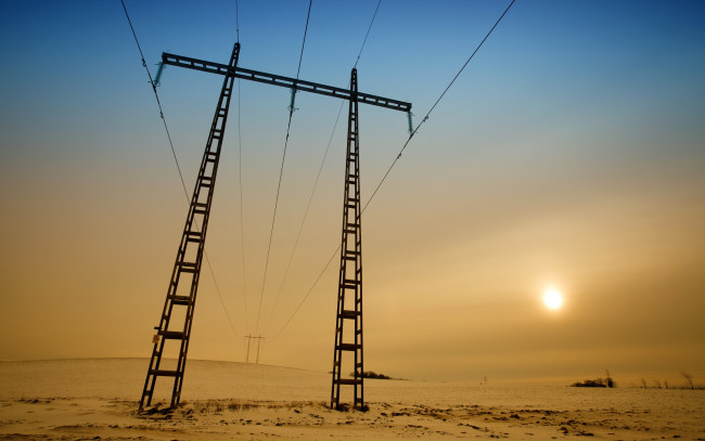 Обои картинки фото разное, другое, опоры, провода, небо, поле