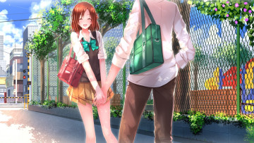 Картинка isshuukan+friends аниме *unknown+ другое улица парень девушка hase yuuki fujimiya kaori swordsouls школьники isshuukan friends арт