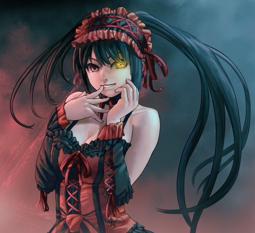 Обои картинки фото аниме, date a live, date, a, live, пентаграмма, жест, улыбка, взгляд, девушка, tokisaki, kurumi, lasterk, art