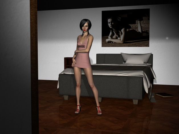 Обои картинки фото 3д графика, people , люди, кровать, взгляд, девушка