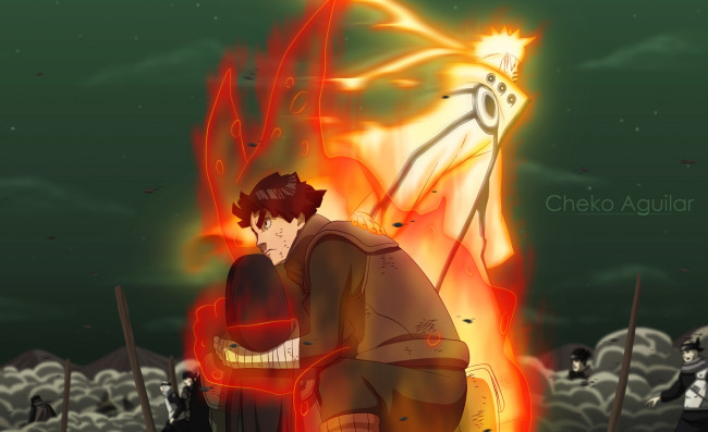 Обои картинки фото аниме, naruto, режим, кьюби, наруто, уроганные, хроники, манга, парни, ночь