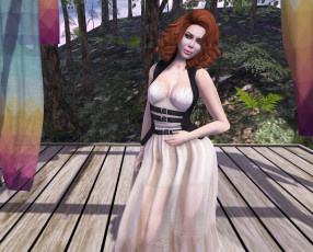 Картинка 3д+графика люди+ people взгляд девушка рыжая фон