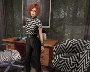 Картинка 3д+графика люди+ people девушка интерьер рыжая фон взгляд