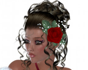 Картинка 3д+графика портрет+ portraits цветок взгляд девушка