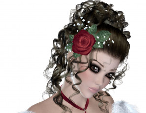 Картинка 3д+графика портрет+ portraits девушка цветок взгляд