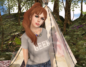 Картинка 3д+графика люди+ people рыжая фон взгляд девушка