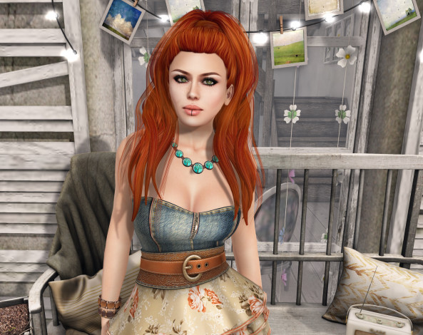 Обои картинки фото 3д графика, люди , people, интерьер, рыжая, фон, взгляд, девушка