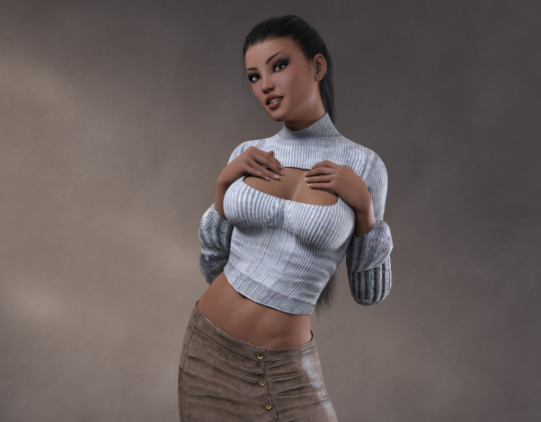 Обои картинки фото 3д графика, люди , people, взгляд, фон, девушка