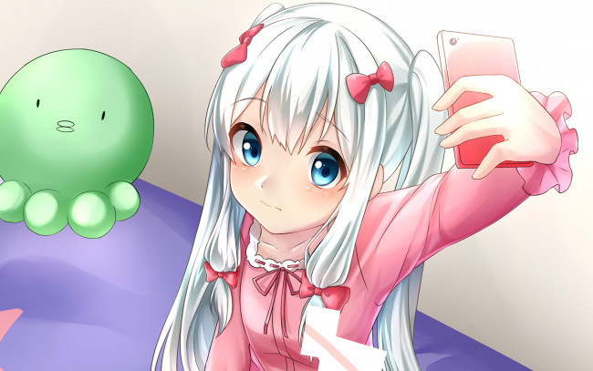 Обои картинки фото аниме, eromanga-sensei, девушка, фон, взгляд