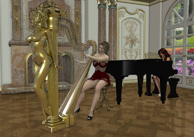 Обои картинки фото 3д графика, люди , people, девушки, фон, взгляд