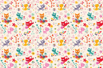 Картинка векторная+графика животные+ animals клубок арт игра вектор детская котёнок цветочки