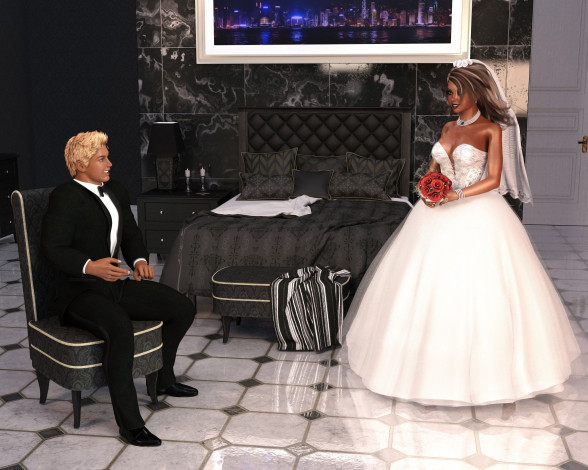 Обои картинки фото 3д графика, романтика , romantics, взгляд, девушка, фон, мужчина