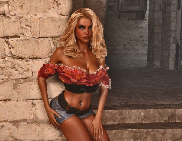 Обои картинки фото 3д графика, люди , people, фон, взгляд, девушка