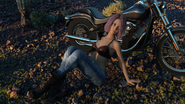 Обои картинки фото 3д графика, люди-авто, мото , people- car ,  moto, девушка, взгляд, фон