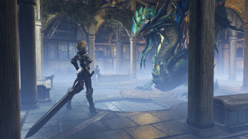 Картинка 3д+графика фантазия+ fantasy девушка фон латы меч дракон