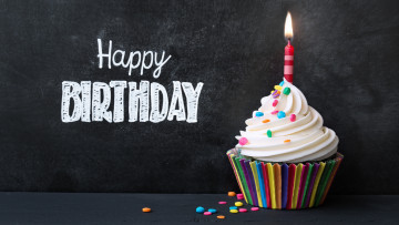 Картинка праздничные день+рождения капкейк свеча надпись