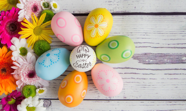 Обои картинки фото праздничные, пасха, цветы, яйца, весна, colorful, happy, flowers, spring, easter, eggs, decoration