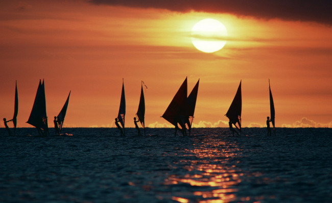Обои картинки фото спорт, водный спорт, регата, паруса, море, закат
