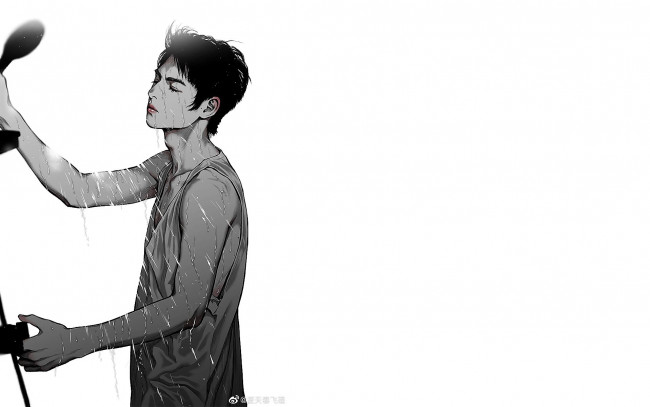 Обои картинки фото рисованное, люди, ван, хао, сюань, душ, вода, майка