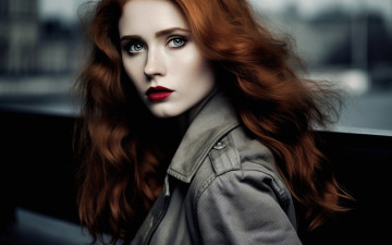 Картинка девушки -+лица +портреты рыжие волосы алая помада