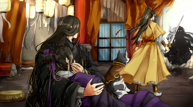 Обои картинки фото аниме, mo dao zu shi, вэнь, нин, цзян, чэн, цзинь, лин, собака