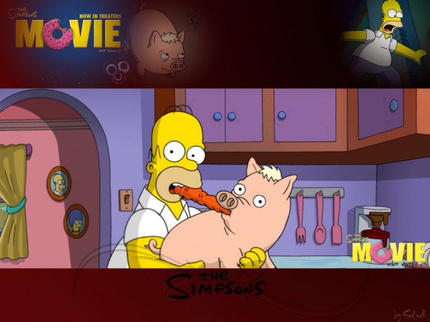 Обои картинки фото морковка, на, двоих, мультфильмы, the, simpsons, юмор, барт, свинюшка, симпсоны, в, кино