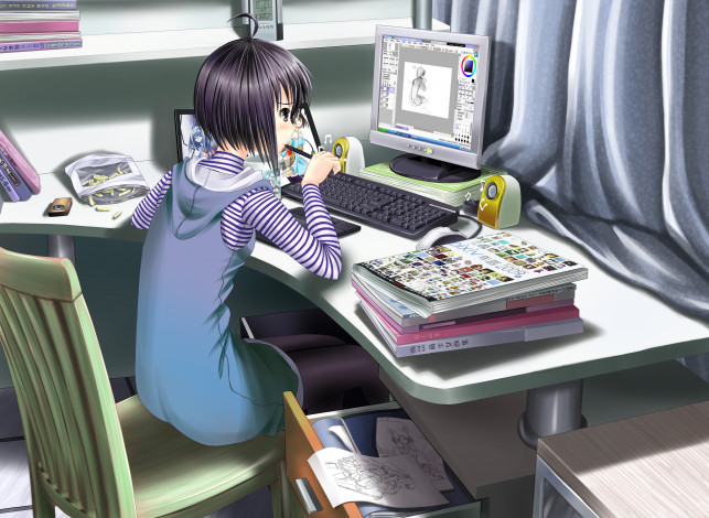 Обои картинки фото аниме, headphones, instrumental, девушка