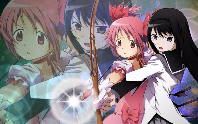 Обои картинки фото аниме, mahou, shoujo, madoka, magika, magica, kaname, akemi, homura