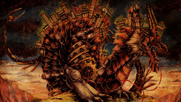 Картинка фэнтези роботы киборги механизмы дракон