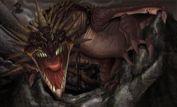 Картинка фэнтези драконы пасть клыки когти