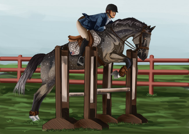 Обои картинки фото рисованные, животные, лошади, всадник, лошадь