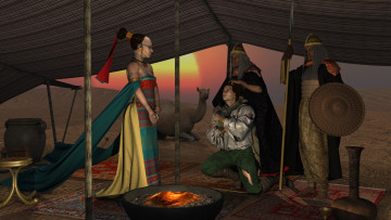 Картинка 3д+графика фантазия+ fantasy девушка мужчины верблюд