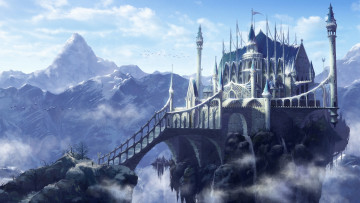 Картинка фэнтези замки горы скала башни замок