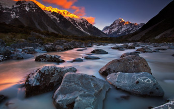 Картинка природа реки озера рассвет река горы деревья вершины