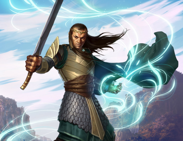 Обои картинки фото фэнтези, эльфы, доспехи, магия, меч, воин, эльф