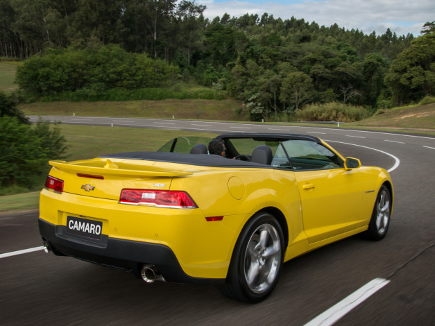 Обои картинки фото автомобили, camaro, convertible, chevrolet, 2013г, желтый, ss