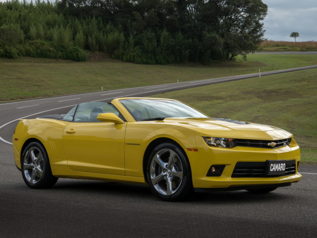 Обои картинки фото автомобили, camaro, желтый, convertible, ss, chevrolet, 2013г