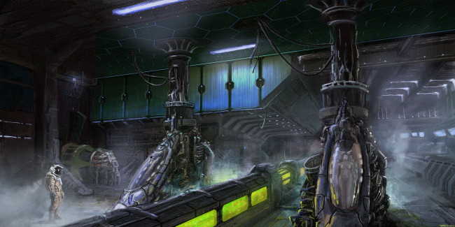 Обои картинки фото фэнтези, иные миры,  иные времена, скафандр, человек, капсулы