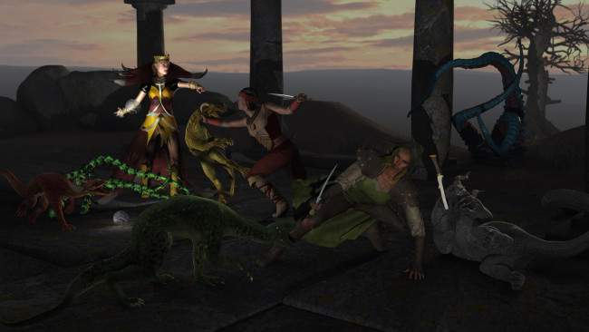 Обои картинки фото 3д графика, фантазия , fantasy, мужчины, существа, оружие