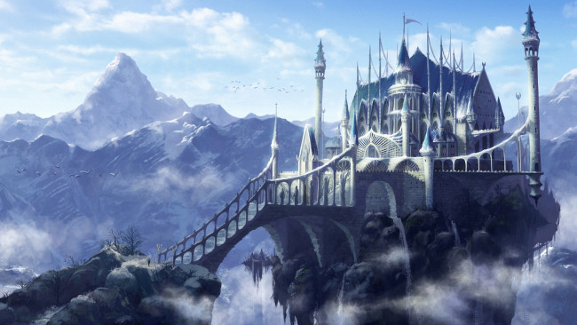 Обои картинки фото фэнтези, замки, горы, скала, башни, замок