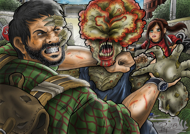 Обои картинки фото видео игры, the last of us, us, инфицированный, элли, экшен, of, last, the, джоэл, игра, арт