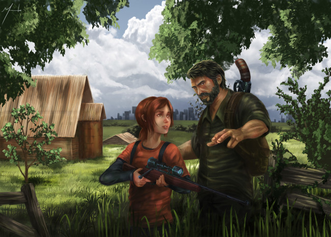 Обои картинки фото видео игры, the last of us, арт, элли, джоэл, экшен, игра, the, last, of, us